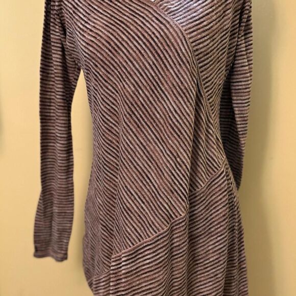 Max Studio striped cotton blend long sleeve tunic top in brown and tan size L - Picture 1 of 5